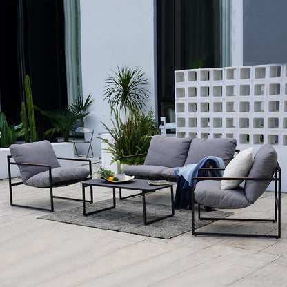 4-Piece Patio Furniture Set, Outdoor Patio Conversation Sofa Set with Cushion, Loveseat Chairs and Coffee Table