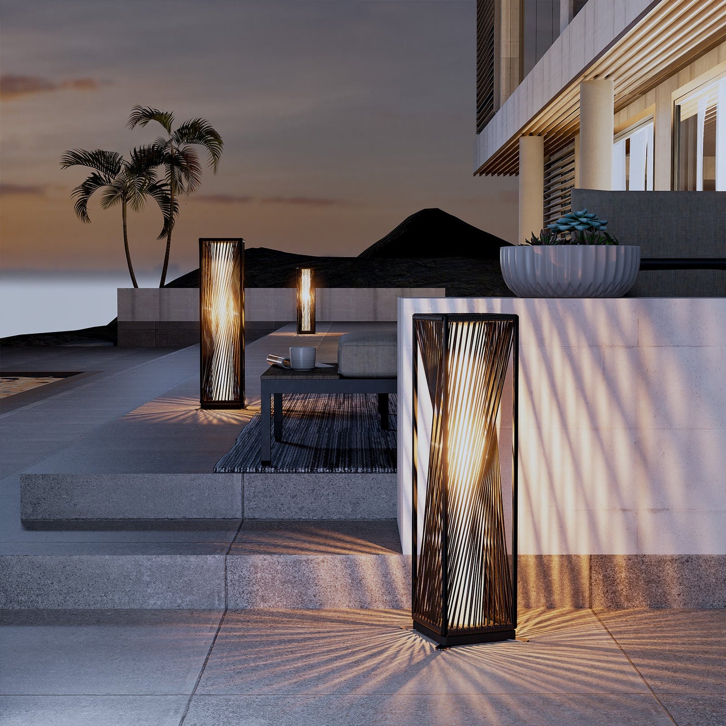 Outdoor Solar Floor Lamp Resin Wicker Solar Light Outdoor Waterproof for Yard, Garden, Pathway, Deck-Baffin, Dazzle Dance