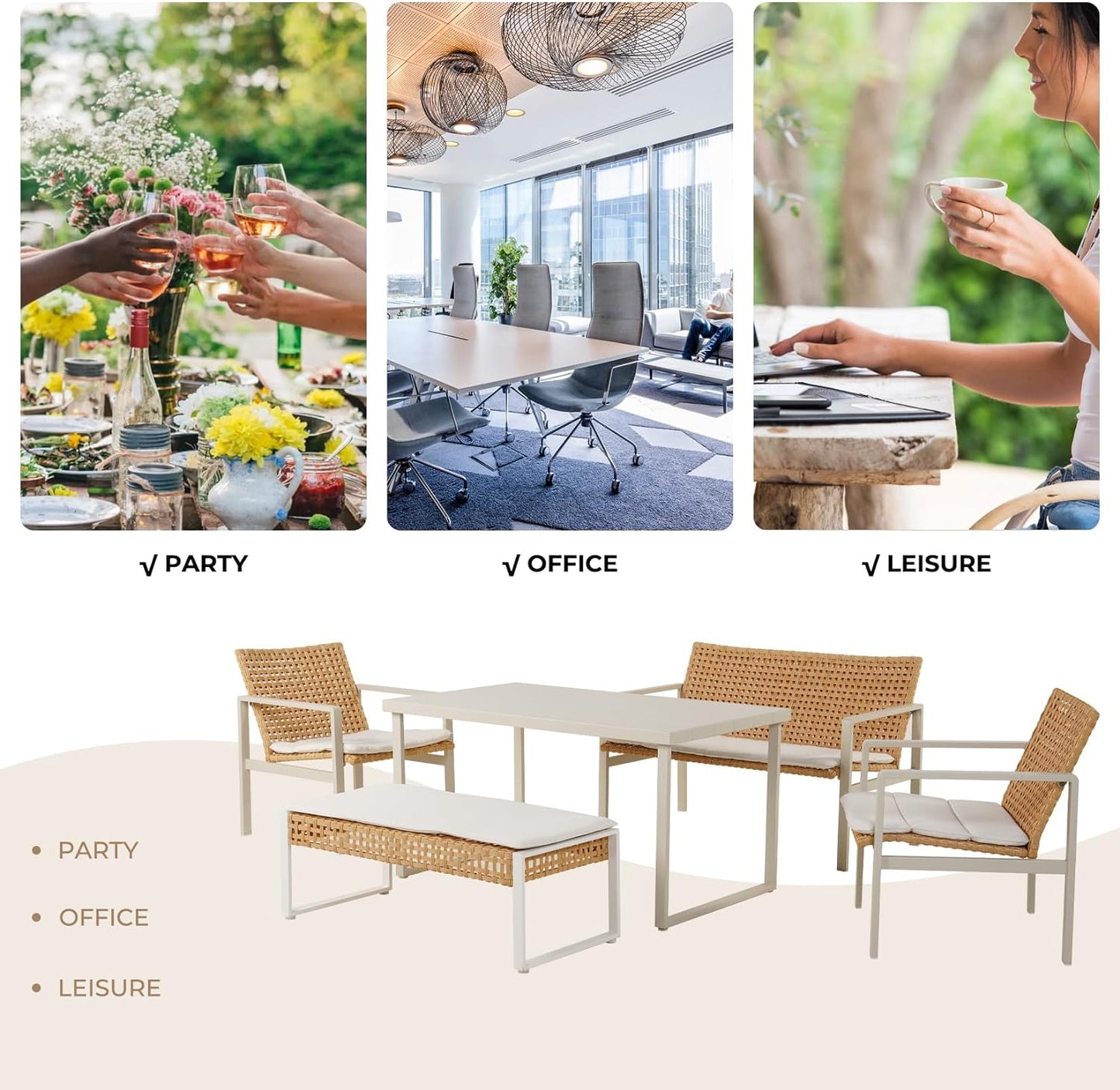 GRAND PATIO Spring Wicker Patio Furniture Set, Outdoor Conversation Furniture Set with Coffee Table