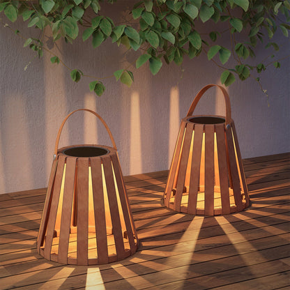 2-Pack Solar-Powered Outdoor Decor Lanterns, Faux Leather Outdoor Floor Lamps Waterproof for Porch, Patio