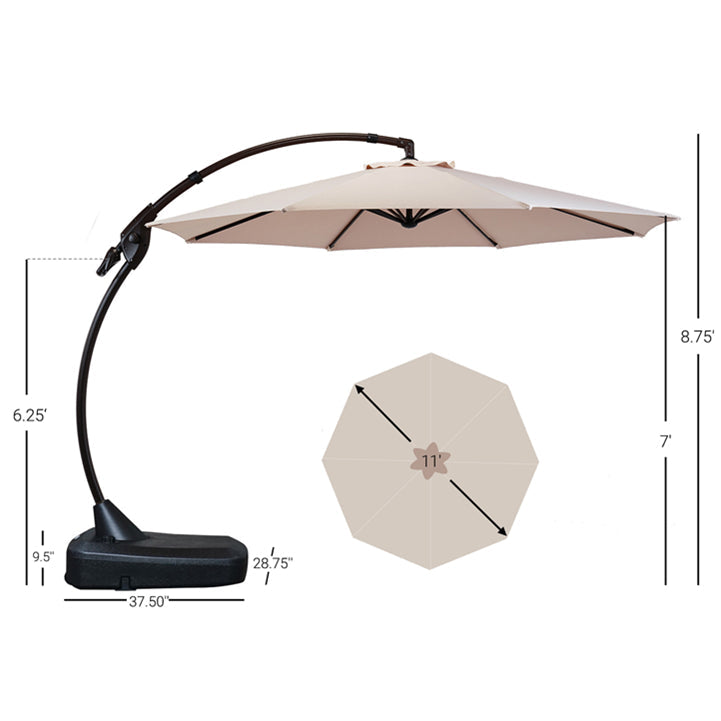 11 FT Cantilever Patio Umbrella with Base, Round Large Offset Umbrellas for Garden Deck Pool