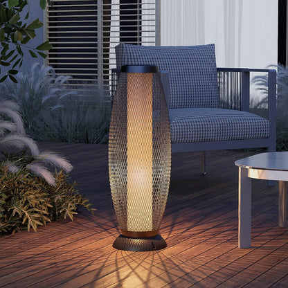 Shadow Solar Powered 28"H Floor Lamp, Metal Wire Shade, LED Modern Outdoor Flickering Lantern