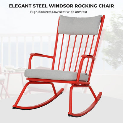 Outdoor Rocking Chair Set for 2, E-Coated Steel Rocking Chairs with Cushions and Side Table
