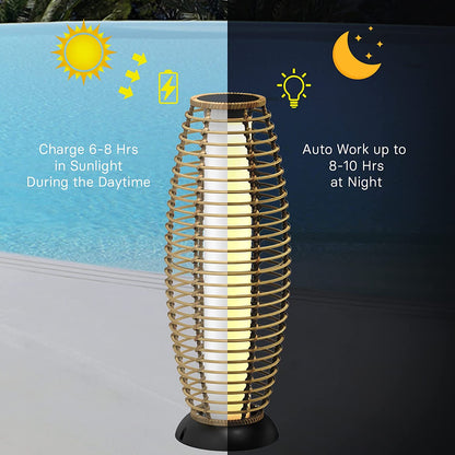 Floor Lamp Outdoor Lamp Patio Lights Solar Powered Lantern Weather–Resistant Rattan Deck Lights, Lamp Large-Sized for Garden