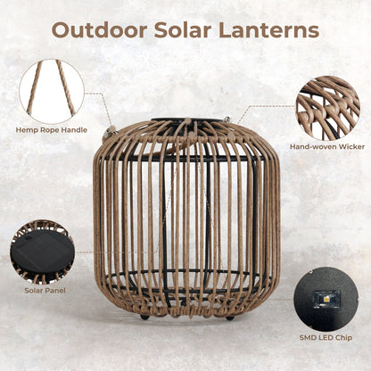 Outdoor Solar Lanterns Waterproof Wicker Rechargeable Hanging Lights