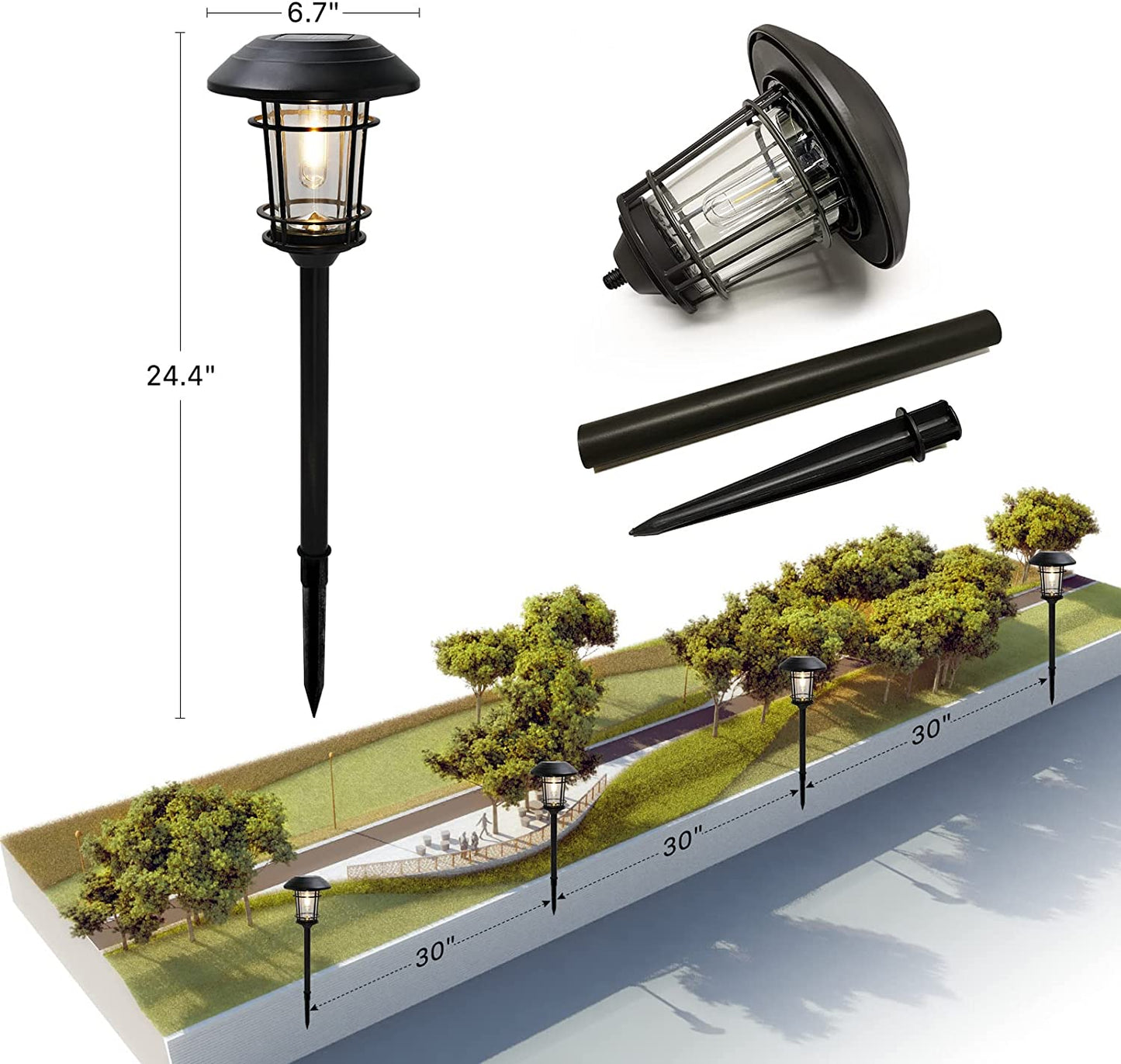 Outdoor Glass Solar Pathway Lights - Aluminum & Steel Frame