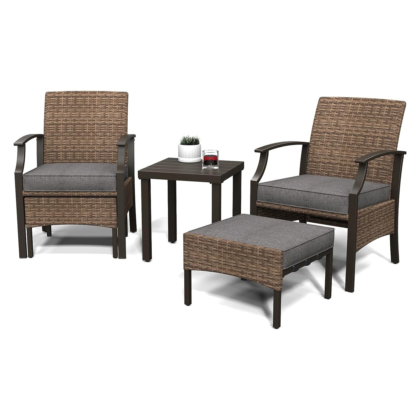 Outdoor Furniture Sets Weather Resistant Wicker Outdoor Patio Chairs with Ottomans and Coffee Tables for Balcony Backyard Garden Poolside