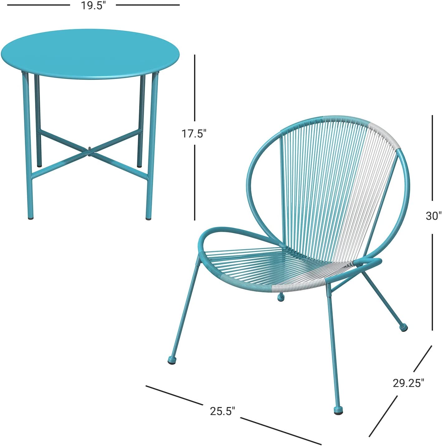 3 Piece Acapulco Steel Woven Rope Bistro Set  with Coffee Table