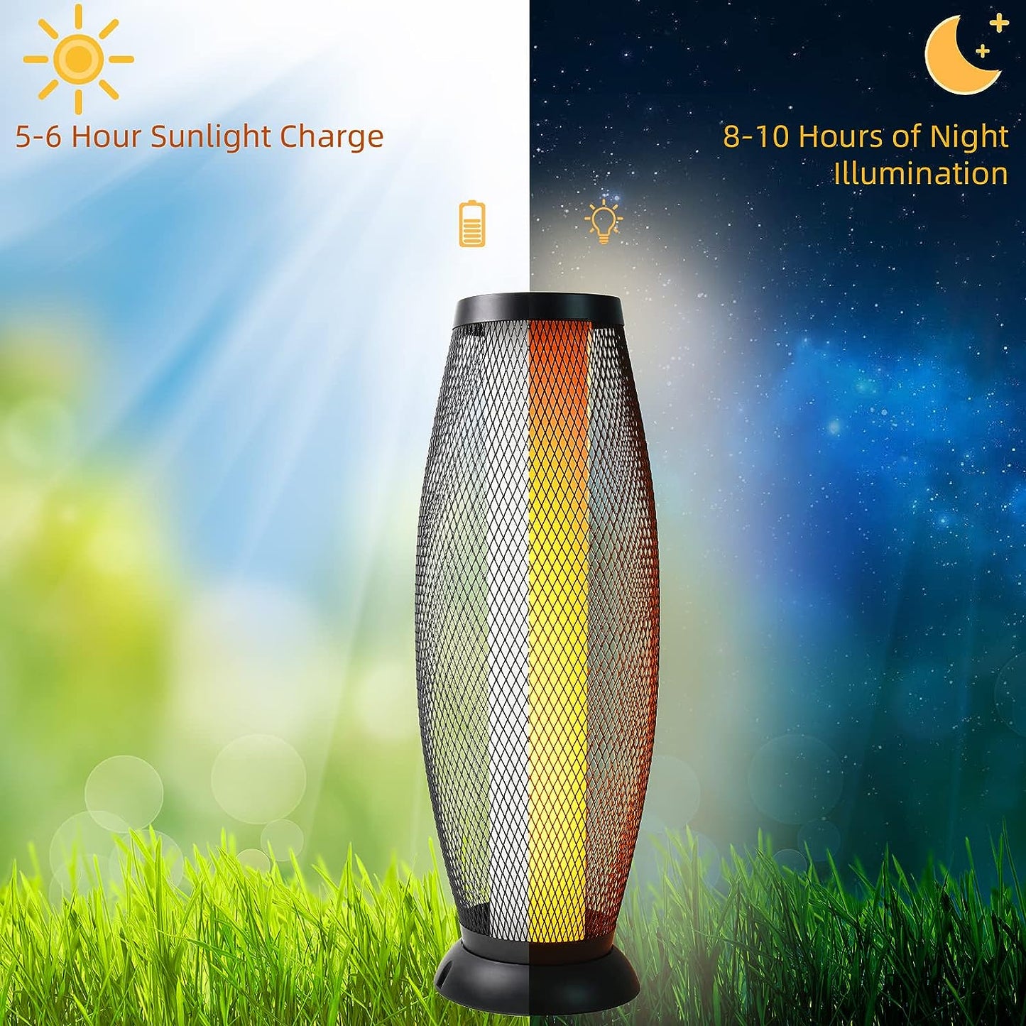 Shadow Solar Powered 28"H Floor Lamp, Metal Wire Shade, LED Modern Outdoor Flickering Lantern