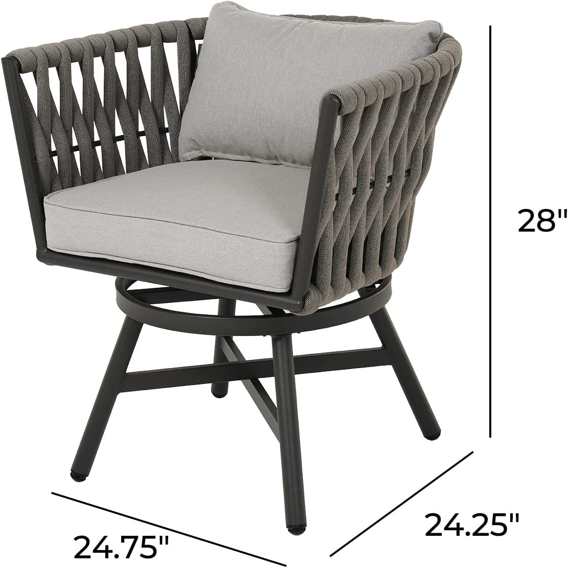 Dining Chair Set of 3, Swivel Rope Armchairs with Cushions and Round Side Table with Tile Tabletop