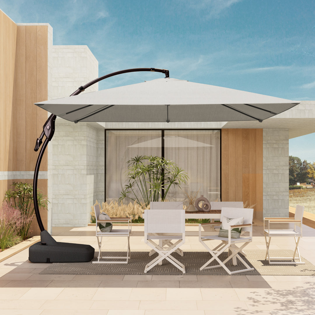 10x10 FT Square Patio Cantilever Umbrella, Deluxe Curvy Offset Umbrella with Base(No Umbrella Cover)