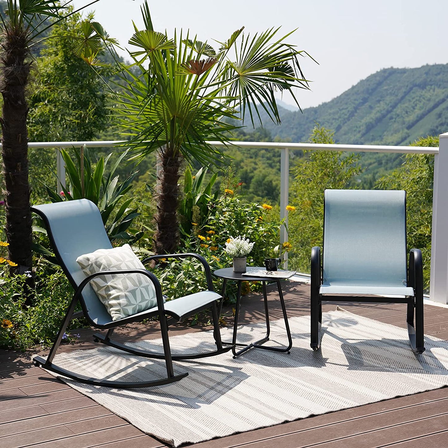 3-Piece Patio Bistro Rocking Chair Set, Steel Rocker Seating Outside for Front Porch, Garden, Patio, Backyard