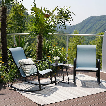 3-Piece Patio Bistro Rocking Chair Set, Steel Rocker Seating Outside for Front Porch, Garden, Patio, Backyard