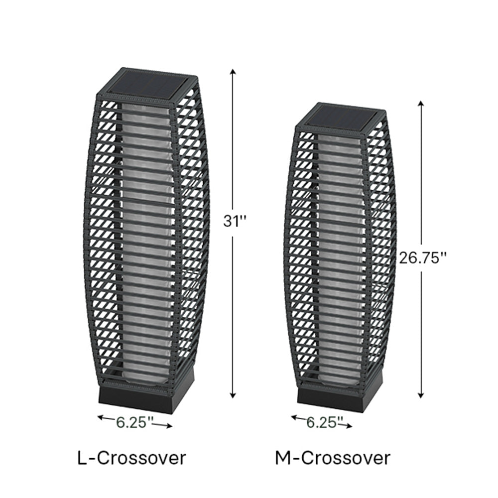 Outdoor Solar-Powered Crossover Woven Resin Wicker Floor Lamp