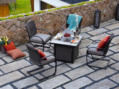 Dining Set with 4 Chairs and 32 Inch Square Propane Fire Table