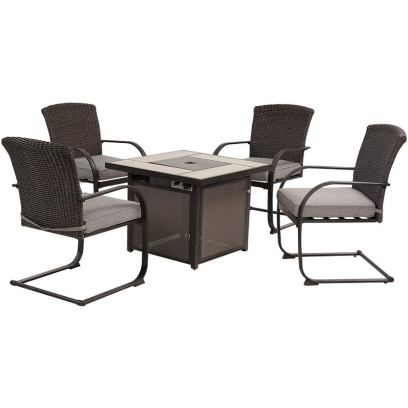 Dining Set with 4 Chairs and 32 Inch Square Propane Fire Table
