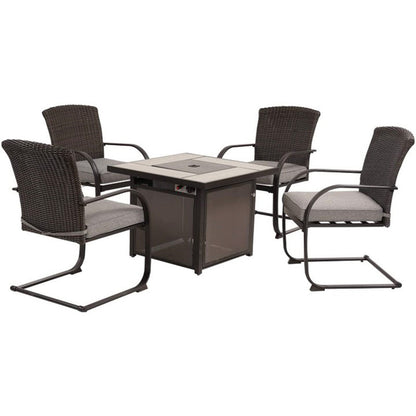 Dining Set with 4 Chairs and 32 Inch Square Propane Fire Table