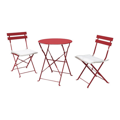 Premium Steel Patio Bistro Set with Cushion 3 Piece Patio Set of Foldable Patio Table and Chairs