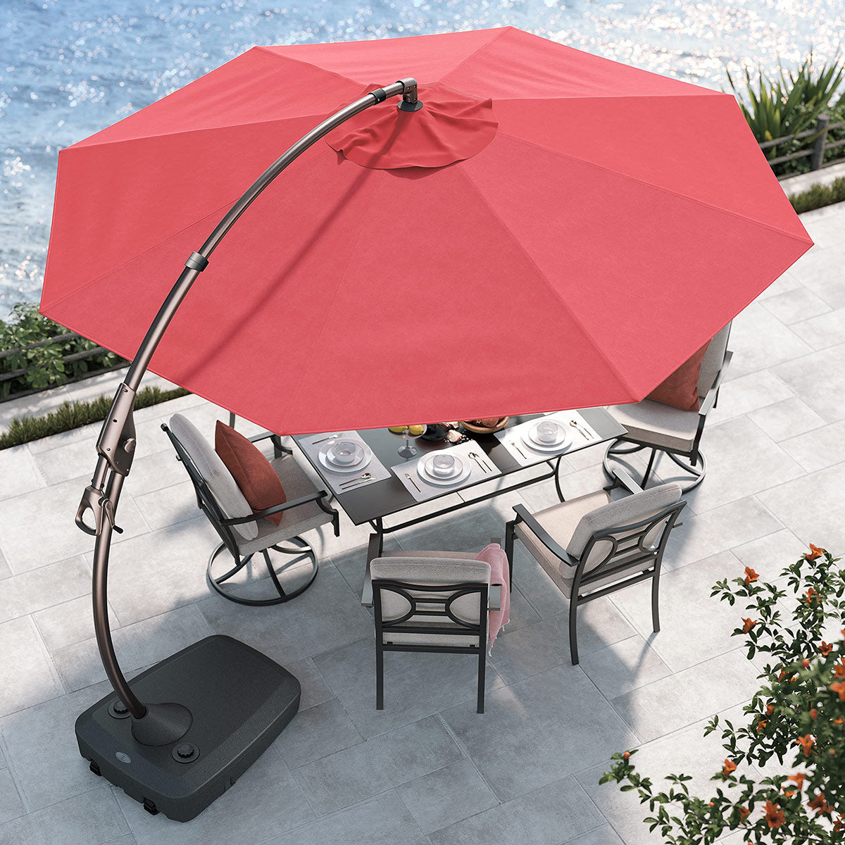 11 FT Cantilever Patio Umbrella with Base, Round Large Offset Umbrellas for Garden Deck Pool