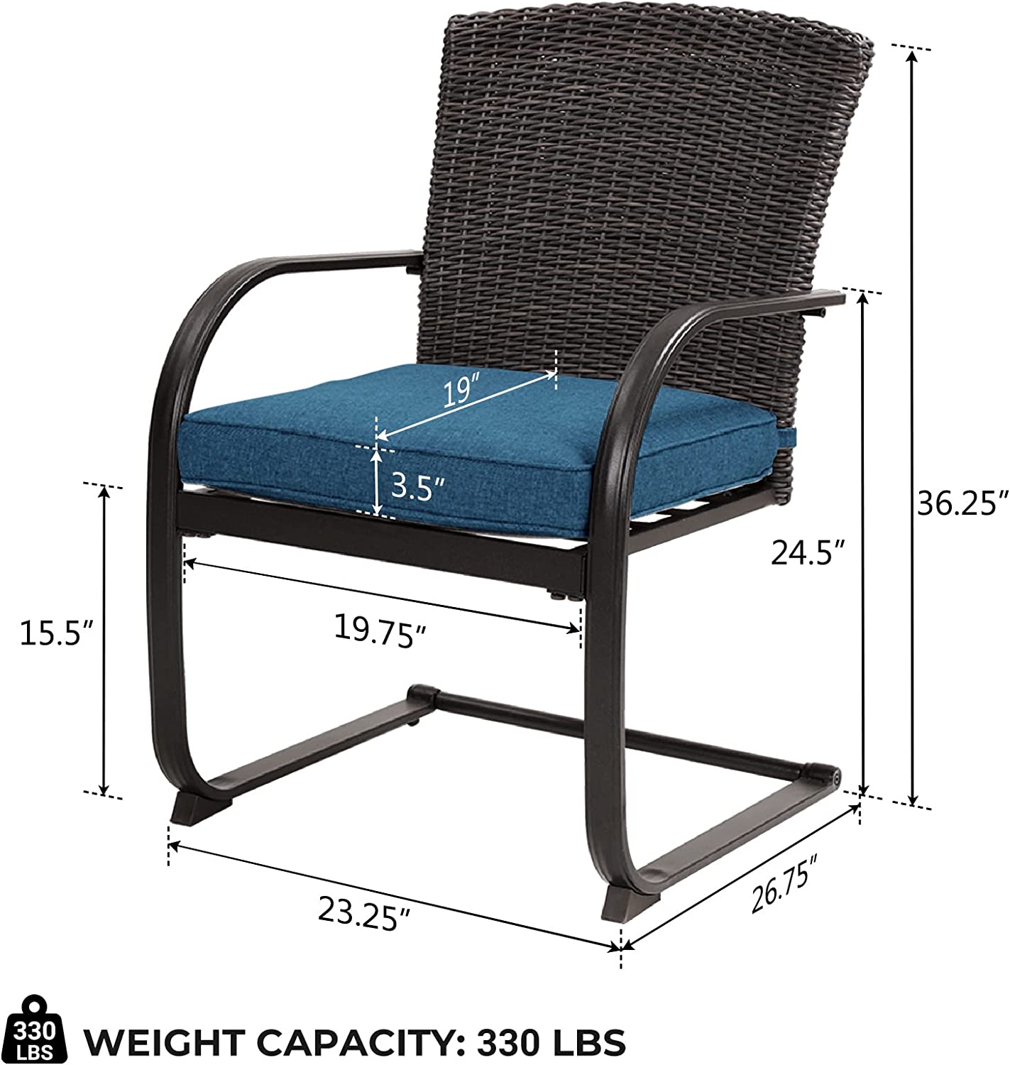 Dining Wicker Chair Set, Steel Frame Chair with Cushion