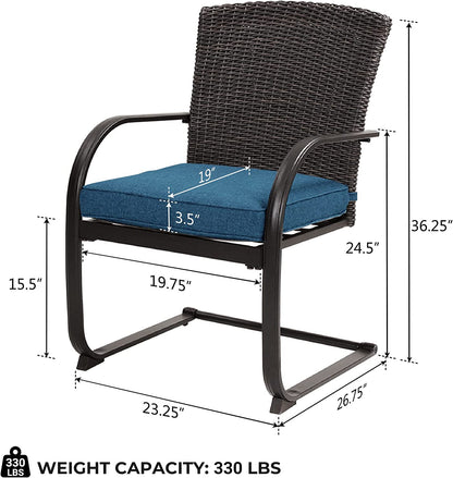 Dining Wicker Chair Set, Steel Frame Chair with Cushion
