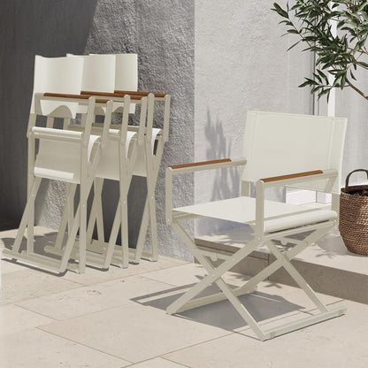 Outdoor & Indoor Aluminum Mesh Sling Folding Director Chair Lightweight All-Weather Wood Grain Camping and Hunting Chair for Garden