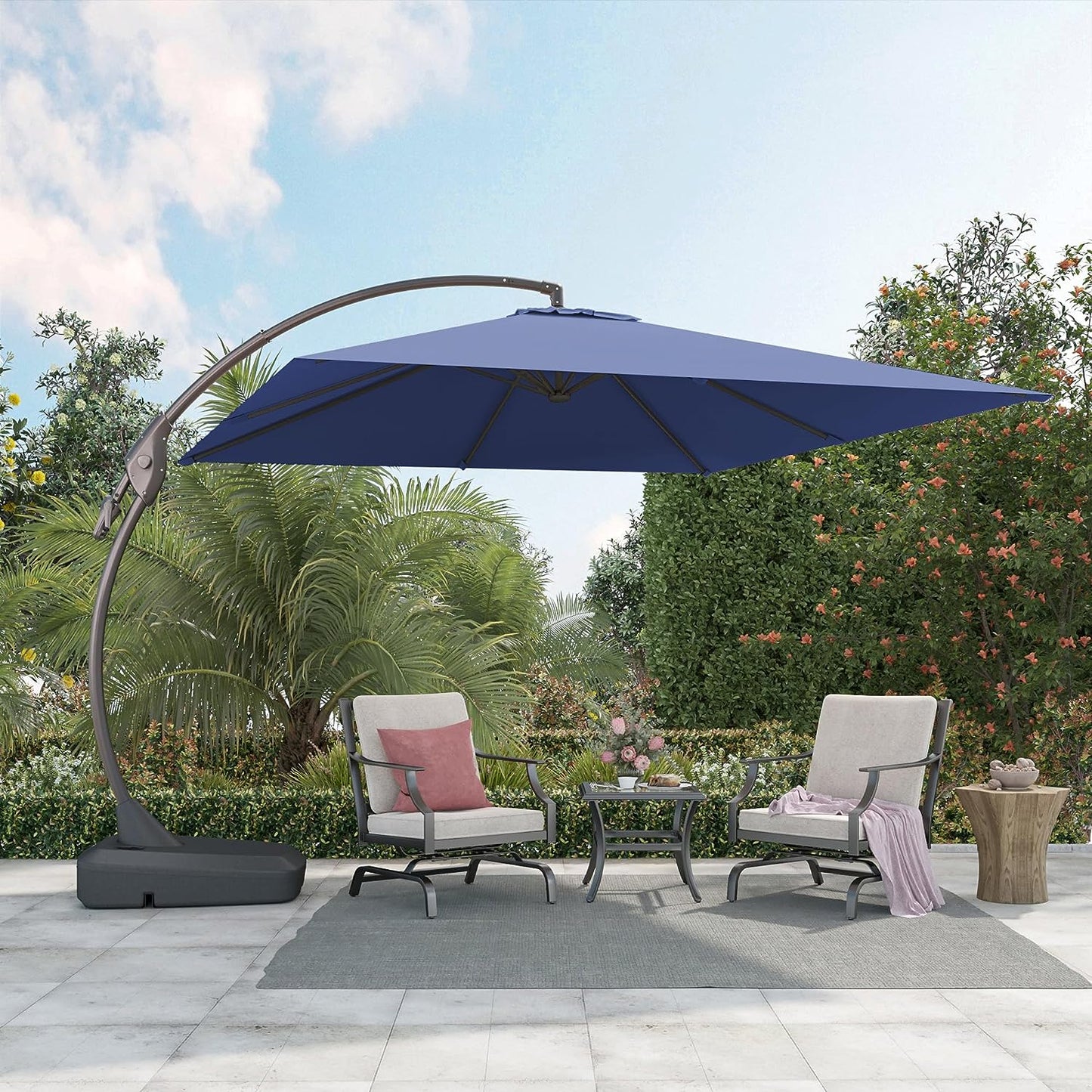 10x10 FT Square Patio Cantilever Umbrella, Deluxe Curvy Offset Umbrella with Base(No Umbrella Cover)