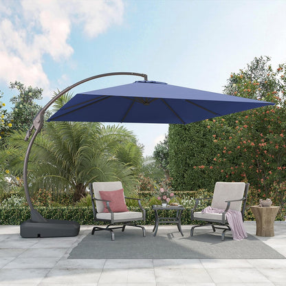 10x10 FT Square Patio Cantilever Umbrella, Deluxe Curvy Offset Umbrella with Base(No Umbrella Cover)