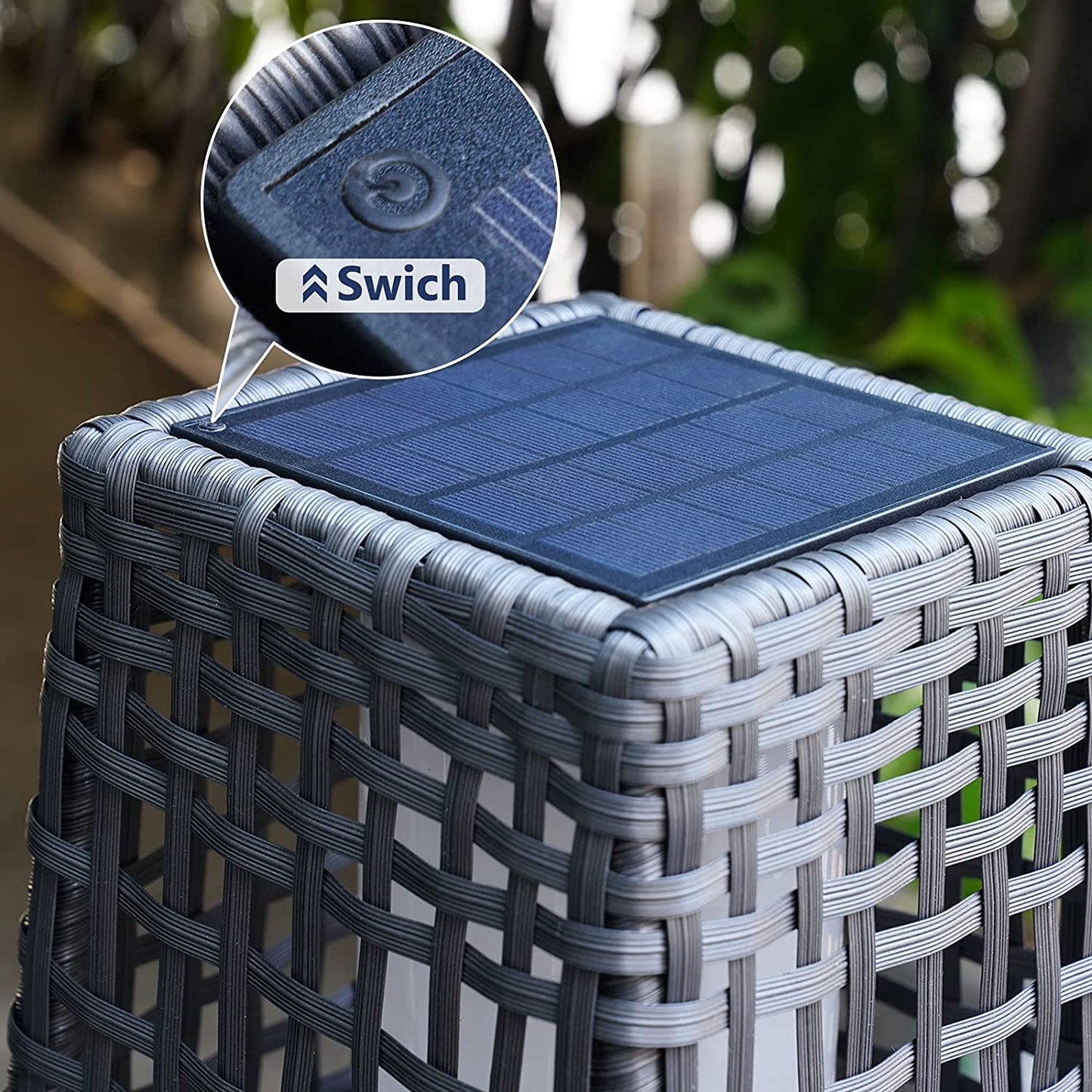 FUJI Solar-powered Woven Wicker Floor Lamp