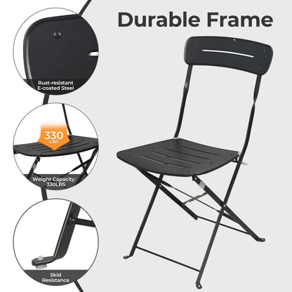 3-Piece Foldable Bistro Set with Round Table - All-Weather Steel Frame