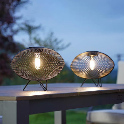Shadow Solar Powered 8"H Table Lamp 2-Pack Metal Wire Shade, LED Modern Outdoor Lantern