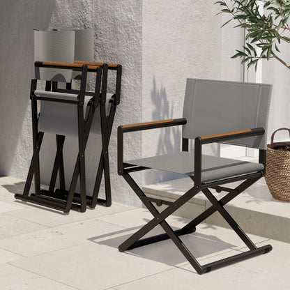Outdoor & Indoor Aluminum Mesh Sling Folding Director Chair Lightweight All-Weather Wood Grain Camping and Hunting Chair for Garden