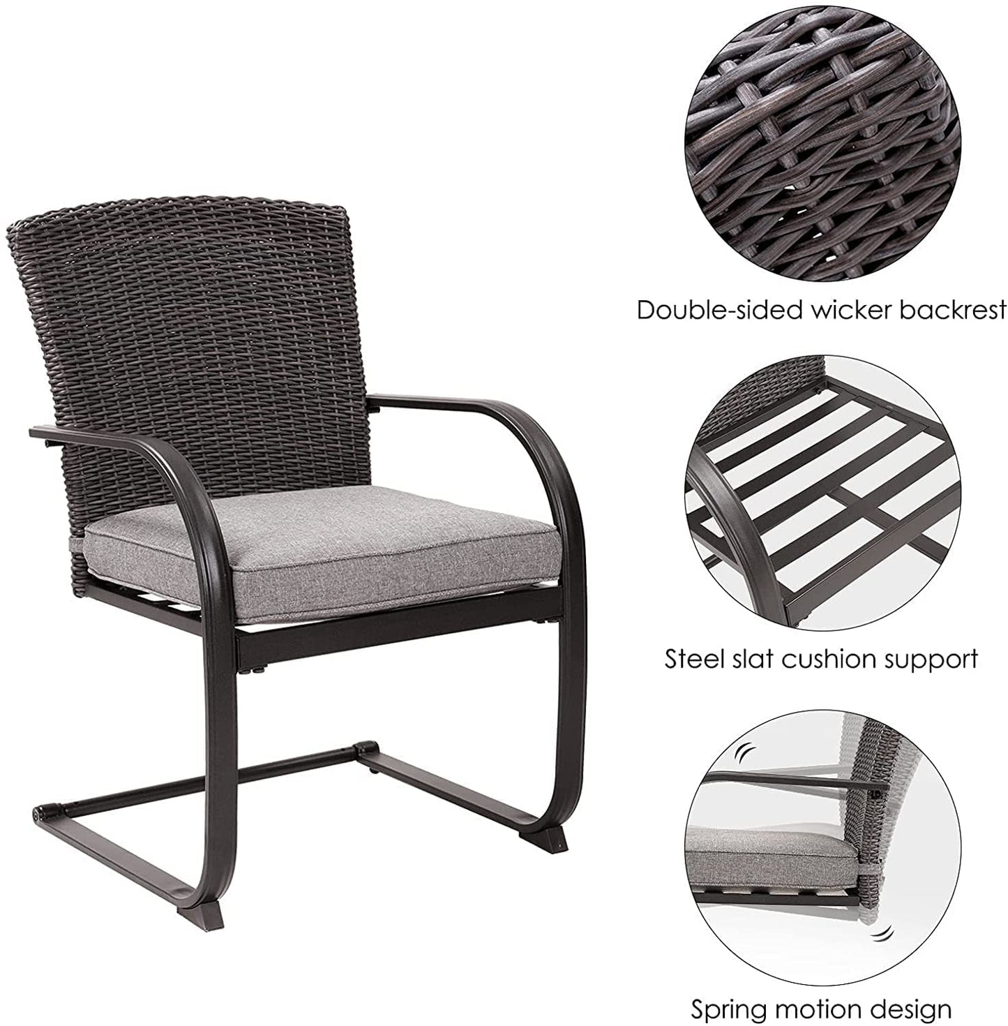 5 Piece Outdoor Dining Table Set, Woodgrain-Look Metal Table and Wicker Chairs for 4