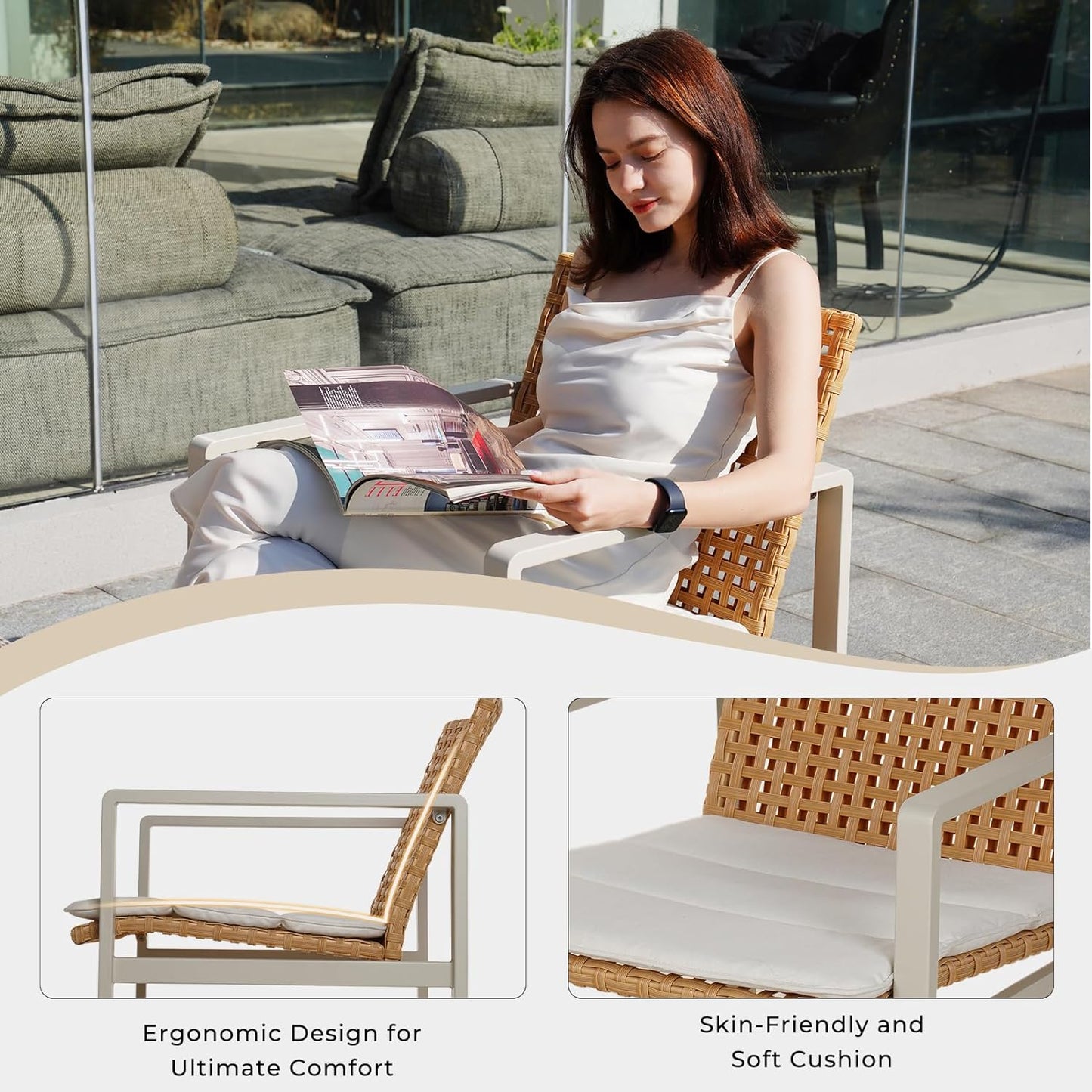 GRAND PATIO Spring Wicker Patio Furniture Set, Outdoor Conversation Furniture Set with Coffee Table