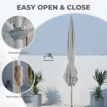 11 FT Sunshade Umbrella with Pulley Lift for Poolside Backyard Beach