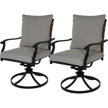 2-Piece Outdoor Dining Chair Set, 2 Steel Leather-Look Wicker 360-Degree Swivel Patio Chair