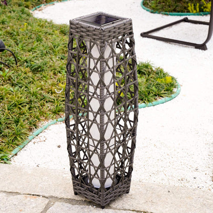 Cindy Solar Lamp, Solar-Powered Woven Resin Wicker Floor Lamp