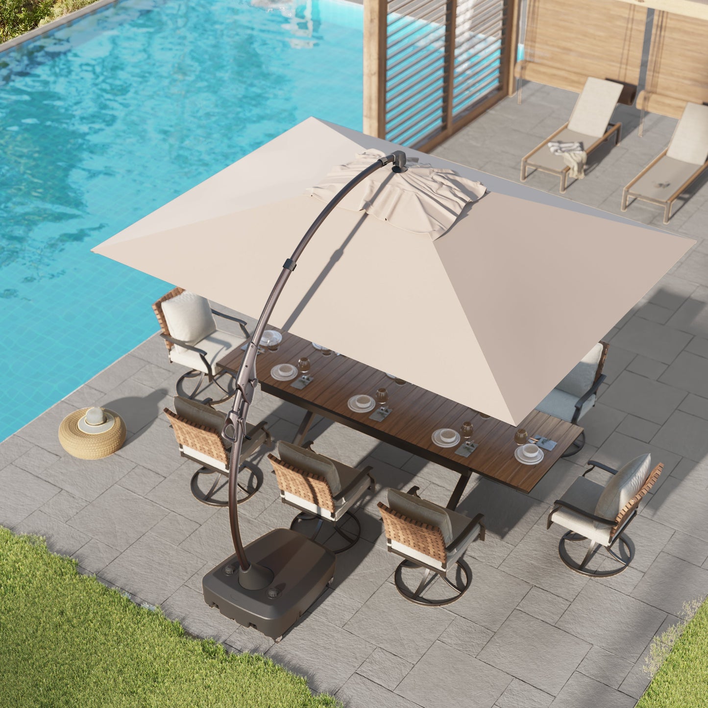 Large Rectangular Patio Umbrella with Base, with Umbrella Cover, Cantilever Umbrellas Easy Tilt