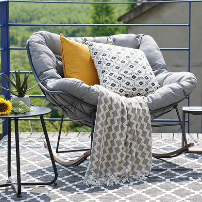 GRAND PATIO Outdoor Royal Rocking Chair, E-Coated Papasan Chair With Cushion for Porch, Garden