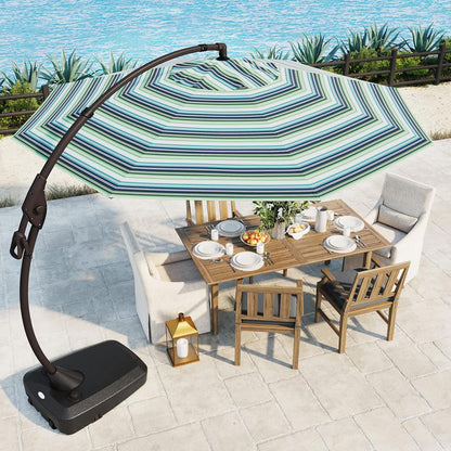 11 FT 12 FT Cantilever Patio Umbrella with Base, Round Large Offset Umbrellas for Garden Deck Pool
