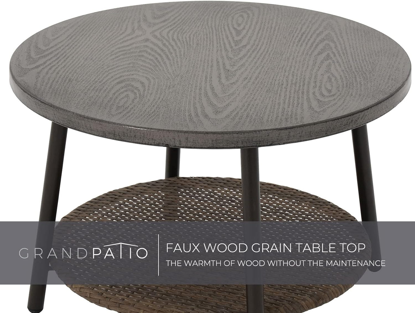 Outdoor Tully 5-Piece Steel All-Weather Wicker Boho Chat Set with Round Table for Balcony, Patio, Deck