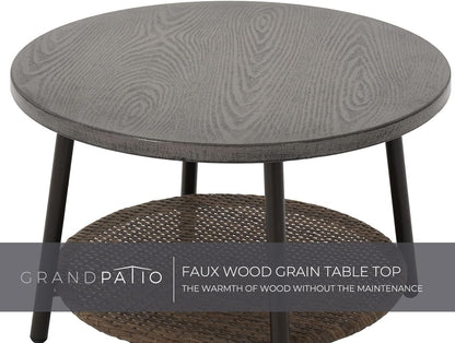 Outdoor Tully 5-Piece Steel All-Weather Wicker Boho Chat Set with Round Table for Balcony, Patio, Deck