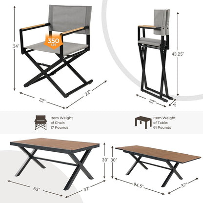 Dining Set, Extendable Table with Extra-Wide Foldable Chairs