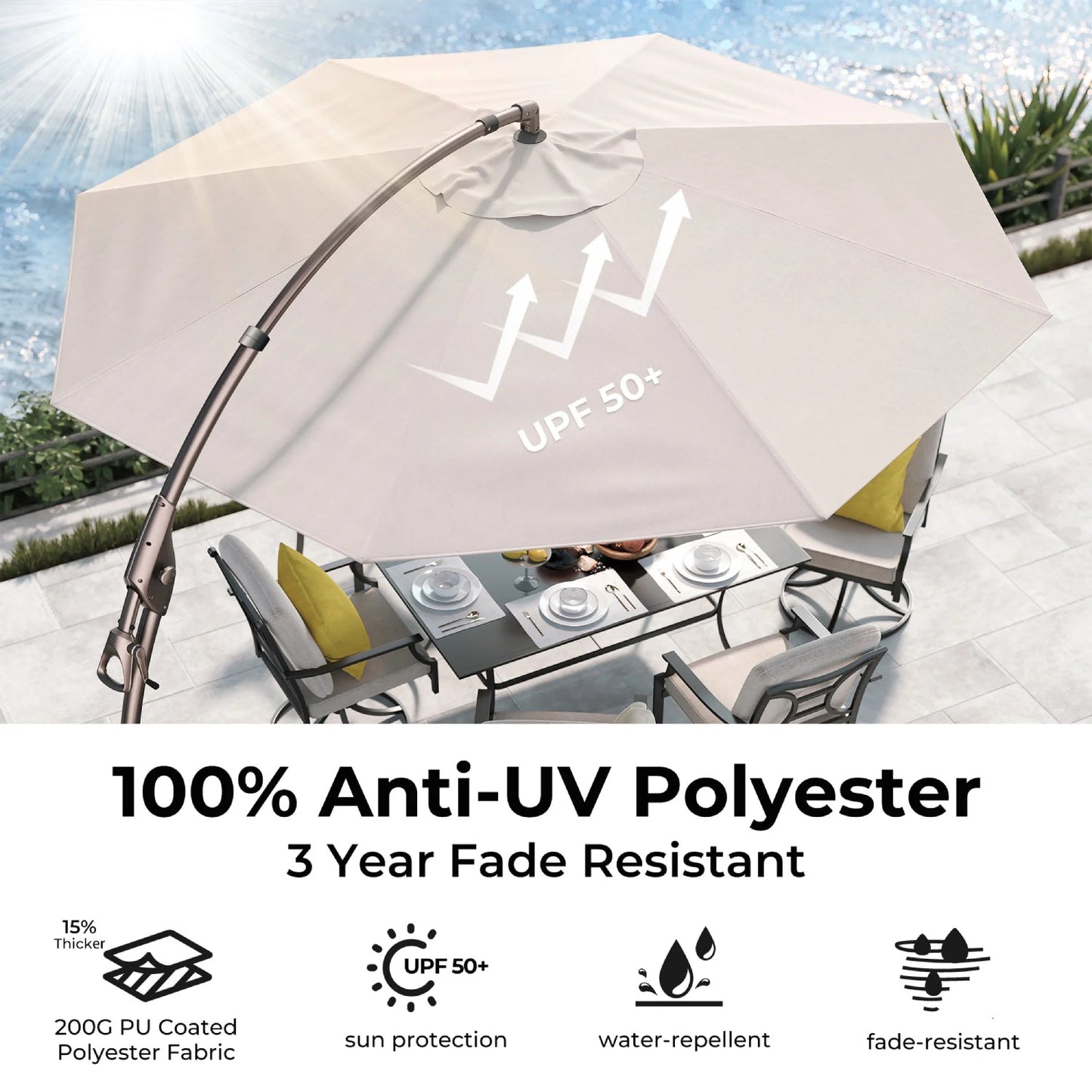 FT Deluxe NAPOLI SUNBRELLA Cantilever Umbrella with Umbrella Cover