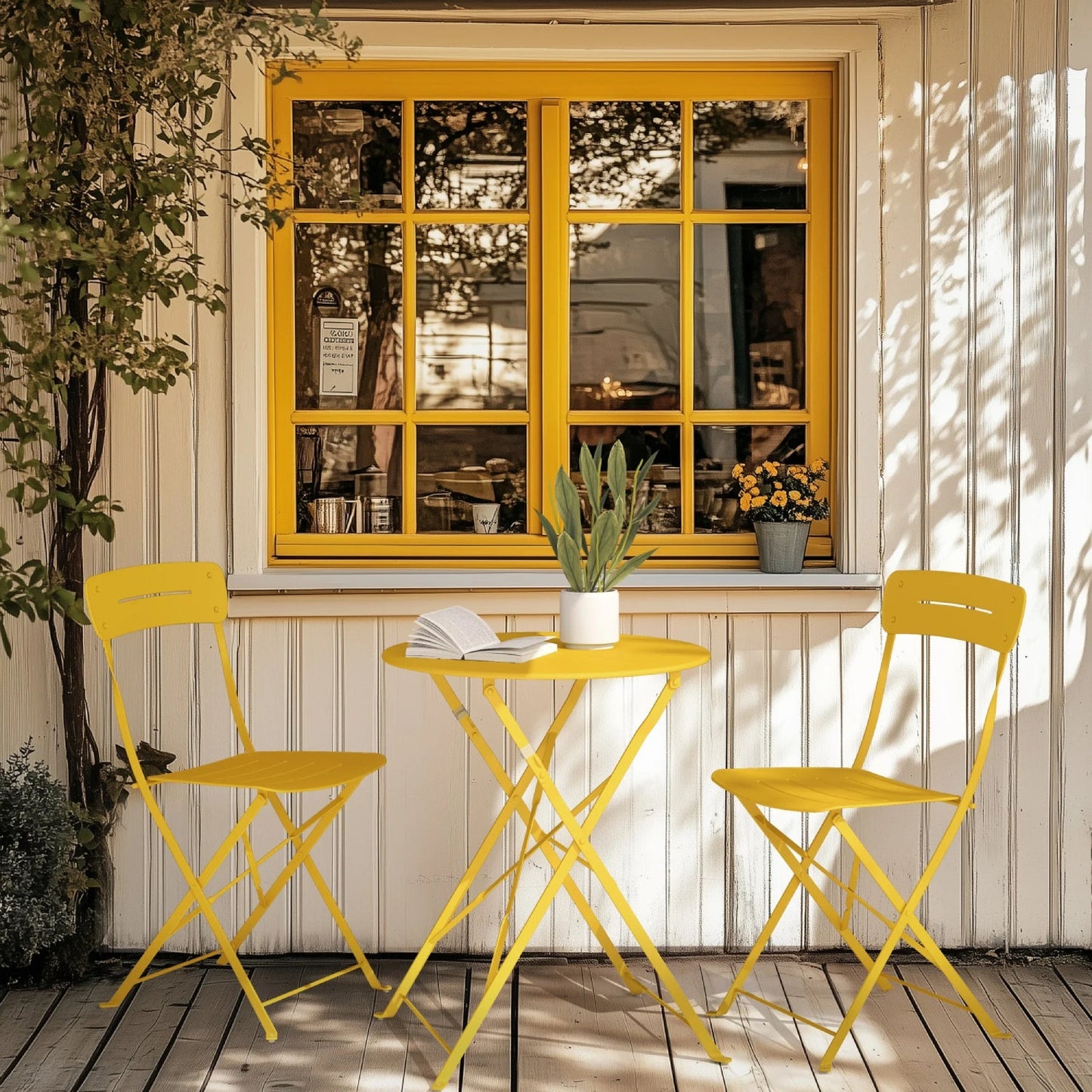 3-Piece Foldable Bistro Set with Round Table - All-Weather Steel Frame