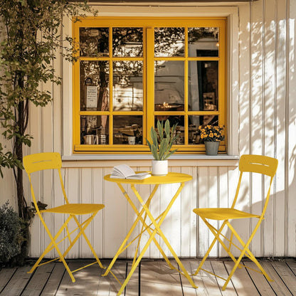 3-Piece Foldable Bistro Set with Round Table - All-Weather Steel Frame