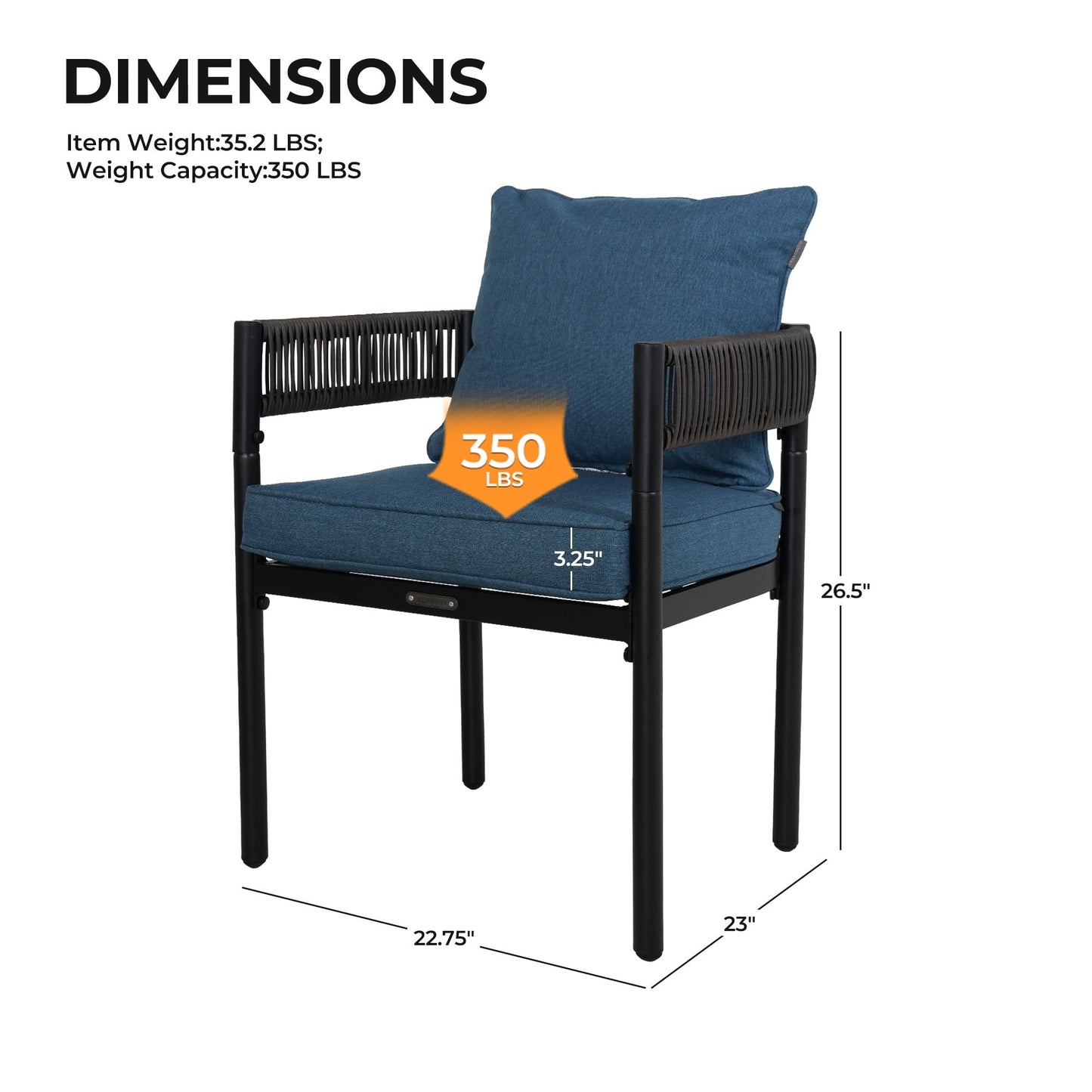 Steel Outdoor Dining Side Chairs, Patio Chairs with Grey Cushions