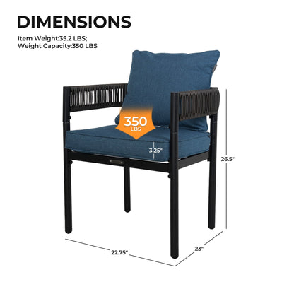 Steel Outdoor Dining Side Chairs, Patio Chairs with Grey Cushions