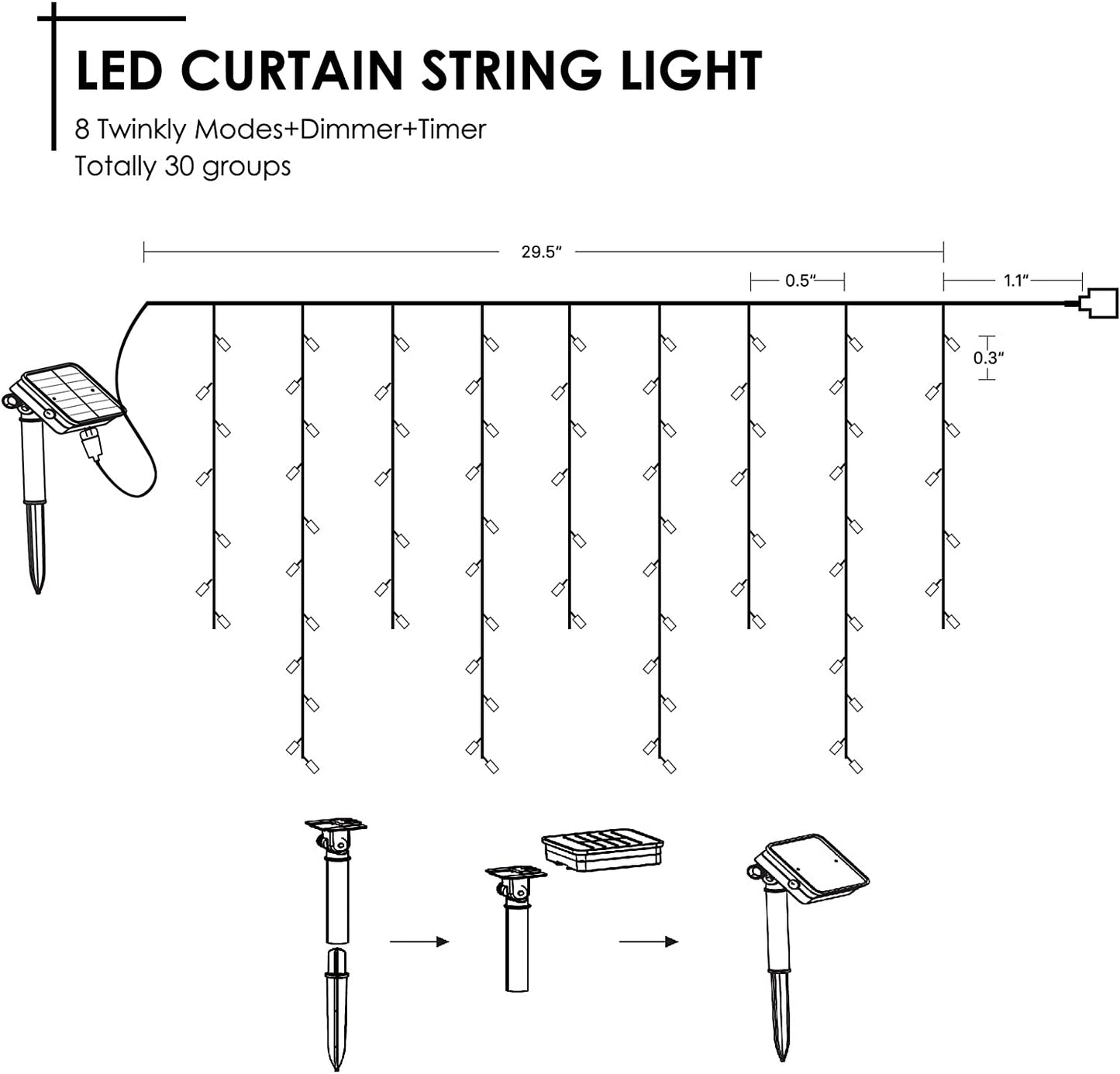 Solar String Lights Outdoor 29.5FT 360 LED , Waterproof 8 Modes with Dimmer and Timer Solar Patio Lights for Patio