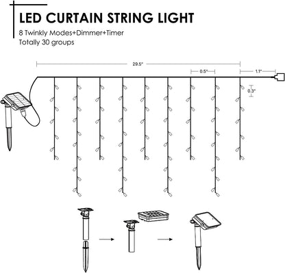 Solar String Lights Outdoor 29.5FT 360 LED , Waterproof 8 Modes with Dimmer and Timer Solar Patio Lights for Patio